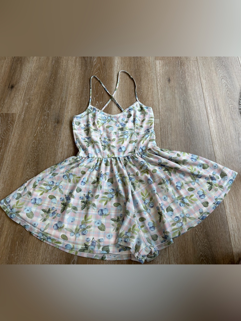 Urban Outfitters Pastel Pink & Blueberry Spaghetti-Strap Romper